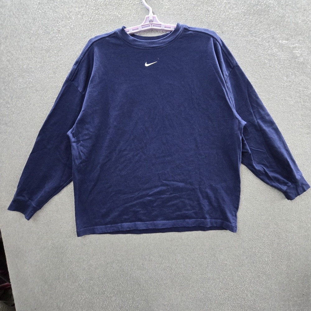 Nike Women Shirt M Navy Blue Center Swoosh Logo Oversized Fit Long Sleeve